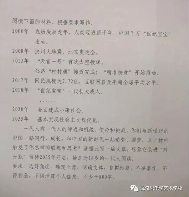 2018年湖北高考作文出爐：寫給未來2035年的那個他